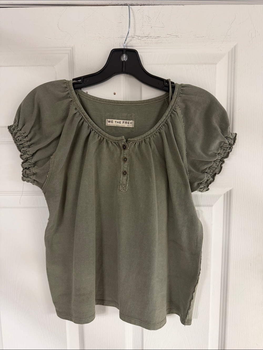 We The Free Olive Short Sleeve Button Henley Top